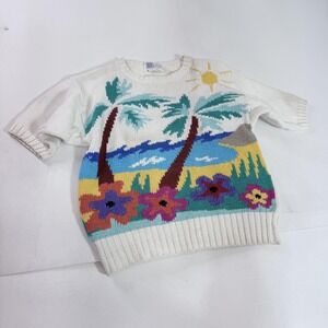 Vintage American Weekend Sweater Womens Small Beach Tropical Palm Tree Graphic